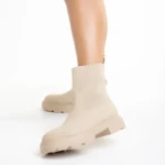 Botine dama bej din piele ecologica si material textil Chiara