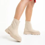 Botine dama bej din piele ecologica si material textil Chiara