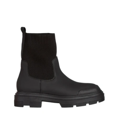 Botine dama negre din piele ecologica si material textil Chiara