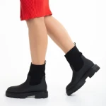 Botine dama negre din piele ecologica si material textil Chiara