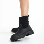 Botine dama negre din piele ecologica si material textil Chiara