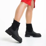 Botine dama negre din piele ecologica si material textil Chiara