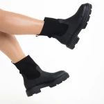 Botine dama negre din piele ecologica si material textil Chiara
