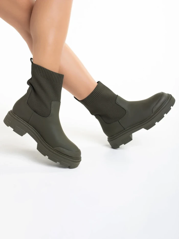 Botine dama verzi din piele ecologica si material textil Chiara