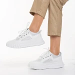 Pantofi sport dama albi din piele ecologica si material textil Meriz