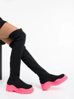 Cizme dama negre cu fucsia din material textil Lesya