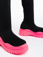 Cizme dama negre cu fucsia din material textil Lesya