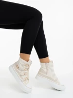 Ghete dama bej din material textil Meldona