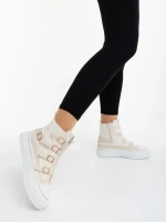 Ghete dama bej din material textil Meldona