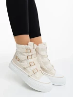 Ghete dama bej din material textil Meldona