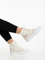 Ghete dama bej din material textil Meldona