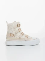 Ghete dama bej din material textil Meldona