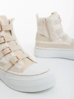 Ghete dama bej din material textil Meldona