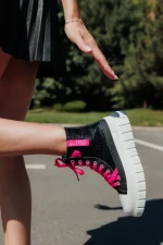 Tenisi dama negri cu roz din material textil  Marafino