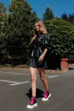 Tenisi dama negri cu roz din material textil  Marafino