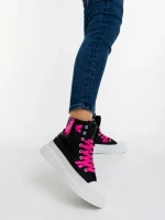 Tenisi dama negri cu roz din material textil  Marafino