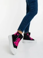 Tenisi dama negri cu roz din material textil  Marafino