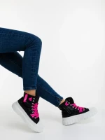 Tenisi dama negri cu roz din material textil  Marafino