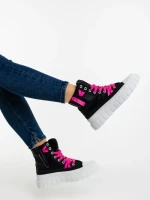 Tenisi dama negri cu roz din material textil  Marafino