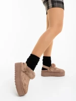 Papuci dama bej inchis din material textil Temaria