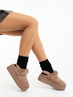 Papuci dama bej inchis din material textil Temaria