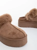 Papuci dama bej inchis din material textil Temaria