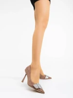 Pantofi dama khaki cu toc din material textil Tiphanie