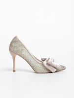 Pantofi dama bej cu toc din material textil Marliss