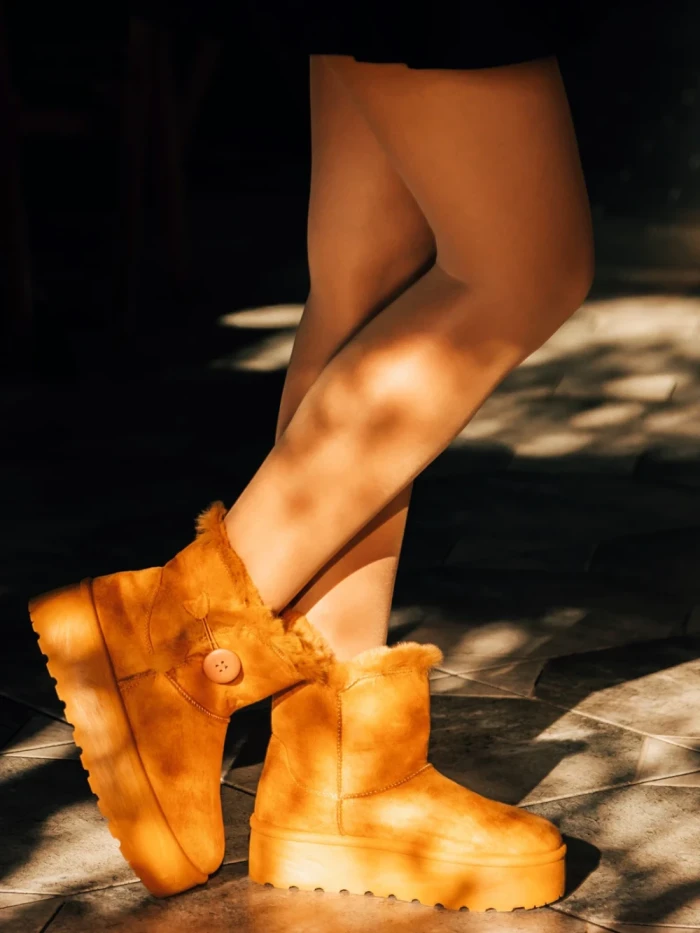 Cizme dama camel din material textil Andara