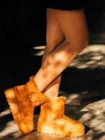 Cizme dama camel din material textil Andara