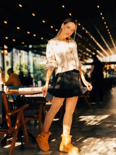 Cizme dama camel din material textil Andara