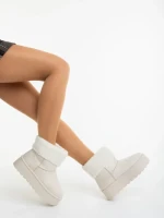 Cizme dama bej deschis din material textil Deraza