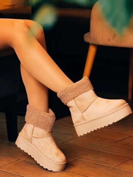 Cizme dama bej din material textil Deraza