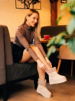 Cizme dama bej din material textil Deraza