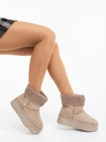 Cizme dama bej din material textil Deraza