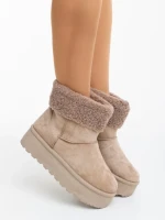 Cizme dama bej din material textil Deraza