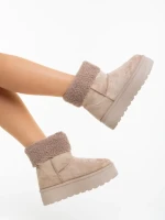 Cizme dama bej din material textil Deraza