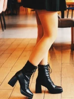 Botine dama cu toc negre din piele ecologica Wilfreda