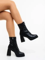 Botine dama cu toc negre din piele ecologica Wilfreda