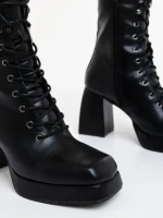 Botine dama cu toc negre din piele ecologica Wilfreda