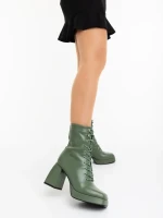 Botine dama cu toc verzi din piele ecologica Wilfreda