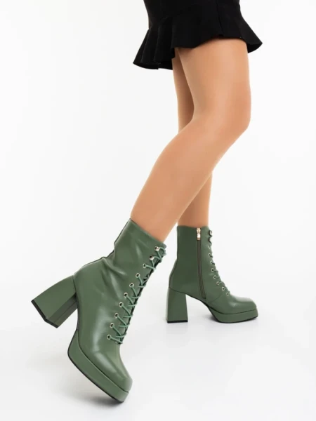 Botine dama cu toc verzi din piele ecologica Wilfreda