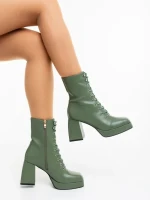 Botine dama cu toc verzi din piele ecologica Wilfreda