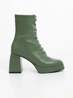 Botine dama cu toc verzi din piele ecologica Wilfreda