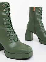 Botine dama cu toc verzi din piele ecologica Wilfreda