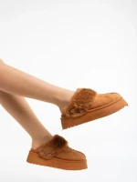 Papuci dama camel din material textil Lyzbeth