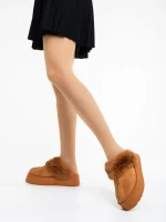 Papuci dama camel din material textil Lyzbeth