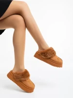 Papuci dama camel din material textil Lyzbeth