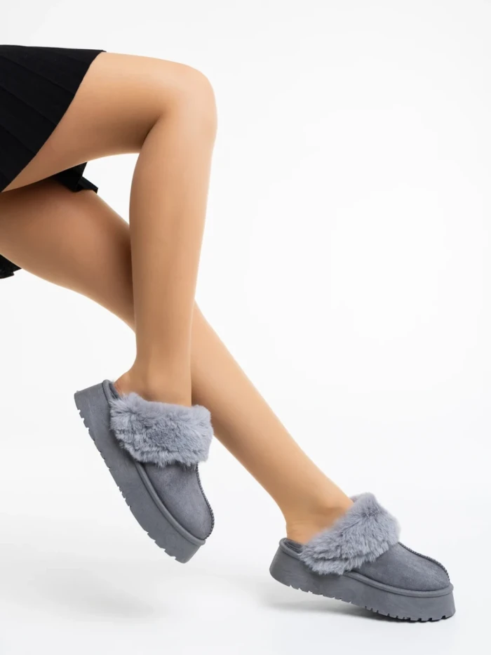 Papuci dama gri din material textil Lyzbeth