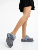 Papuci dama gri din material textil Lyzbeth